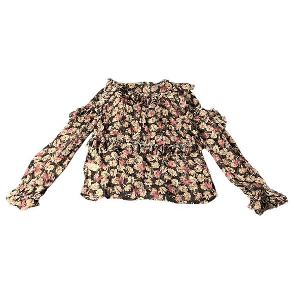 LoveShackFancy Women 100% Silk Floral Ruffle Button Front Sheer Blouse Top Small - Picture 2 of 6